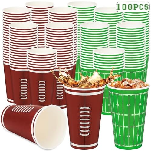 Helimoto 100 PCS Football Party Supplies, 16 OZ Large Capacity Paper Cups, Disposable Cups Party Cups Bulk Cold Hot Drinking Cups Water Coffee Container Brown Green Super Bowl Decorations 2024 Helimoto 100 PCS Football Party Supplies, 16 OZ Large Capacity Paper Cups, Disposable Cups Party Cups Bulk Cold Hot Drinking Cups Water Coffee Container Brown Green Super Bowl Decorations 2024