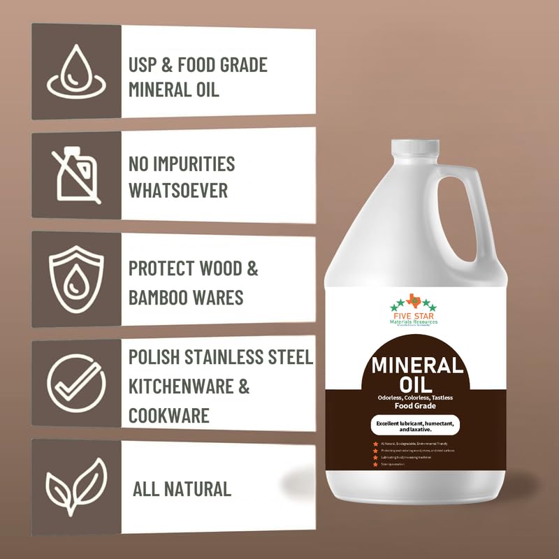 Pure USP Food Grade Mineral Oil |Neutral Scent & Taste-Free | All-Purpose for Skin Moisturizing, DIY Beauty, Wood Conditioning & More (2 Gallons)