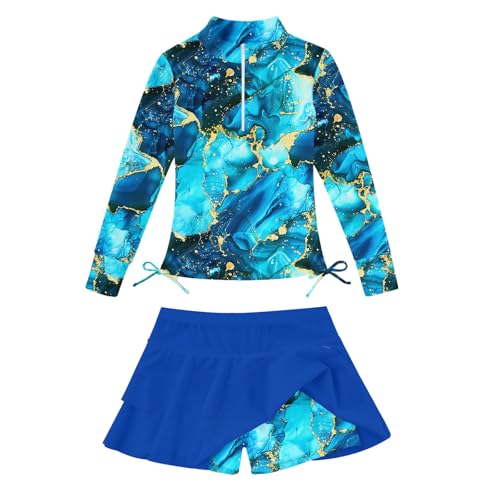 Image of Vogseek 3-12T Girls Rash Guard 2 Pieces Bathing Suit Long Sleeve Swimsuit Swimming Skirt with Shorts Swimwear