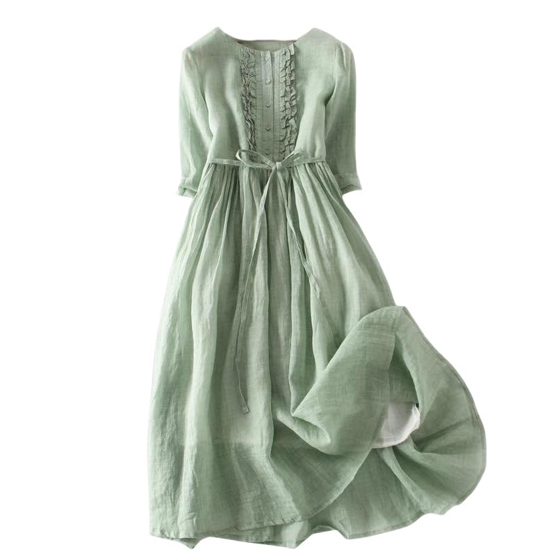 Robe style rétro chic col rond robe midi de voyage fluide été