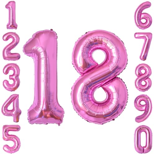 Pink Number 18 Balloon 40 Inch, Shiny Metallic Digit Party Supplies
