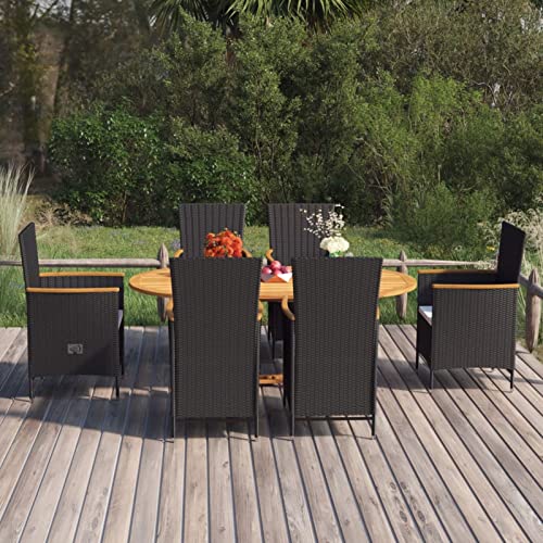 Snsowed Juego de Comedor de jardín 7 Piezas, Muebles para Jardín Y Terraza, Conjuntos De Muebles De Jardín, Conjunto De Balcón, Set De Jardin Exterior, ratán sintético Negro