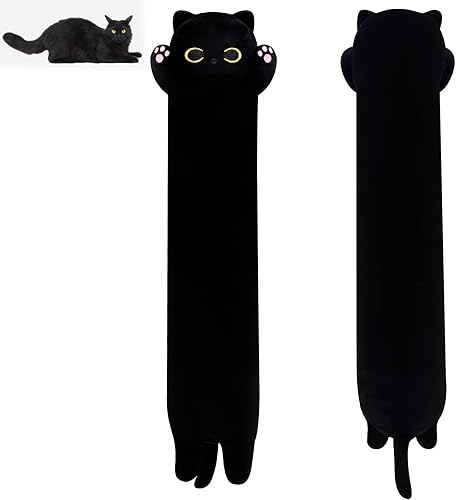 Vista 13 de Almohada larga de felpa con forma de gato, 33" Gato negro lindo de peluche, almohada de gato de felpa de dibujos animados suave, peluche de gato