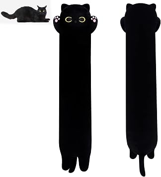 Long Cat Plush Body Pillow,50 cm Cute Long Cat Stuffed Animals Soft Black Kitten Plushie, Black Kitten Plush Kawaii Cartoon Stuffed Toys,Gifts for Kids Birthday Christmas Halloween