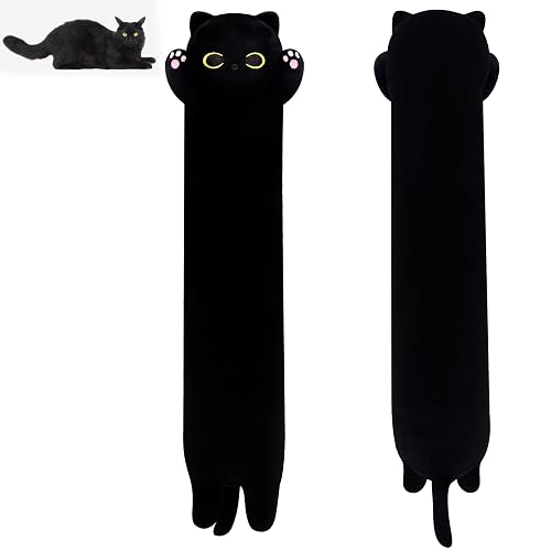 MUFEIRUO Lange Katze Kuscheltier Katzen Plüsch, Stofftiere Katzen Schwarze Plüsch Kissen, Stofftier Katze Geschenk Plüschkissen Weihnachten Geburtstagsfeier Geschenk