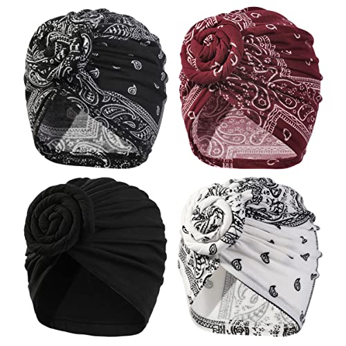 Artilady Stretch Turban Hats For Women - African Knot Headwraps Soft Pre Tied Bonnet Paisley Print Hair Wrap For Black Women cover