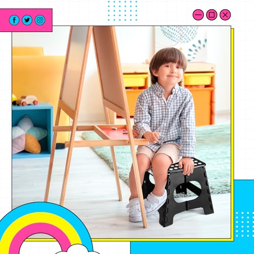 Image of Delxo Folding Step Stool 11 inch 2 Pack,300 Lbs Step Stool for Kids&Adults | Foldable Step Stool,Non-Slip Foot Stools with Handle Lightweight Collapsible stools for Kitchen,Bathroom,Bedroom,Garden Black