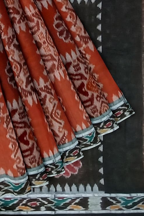 Image of Ikat Women's Cotton Saree, Handmade Pure Cotton Khandua Saree, Ikkat Orissa Traditional Handloom Saree without Blouse