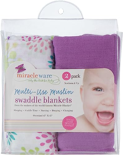 Image of Miracle Blanket Soft Muslin Swaddles Newborn Nursery Sleep Essential - Pack of 2 Warm Wraps (Color Bursts)