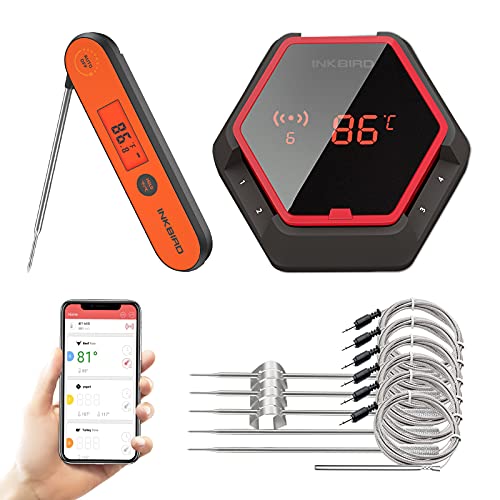 Inkbird 6 Probes Bluetooth Grill Thermometer IBT-6XS and Instant Fast Read Meat Thermometer IHT-1P, Rechargeable Wireless Meat Thermometer with Timer Alarm Magnet for Food, Kitchen, Outdoor Cooking Inkbird 6 Probes Bluetooth Grill Thermometer IBT-6XS and Instant Fast Read Meat Thermometer IHT-1P, Rechargeable Wireless Meat Thermometer with Timer Alarm Magnet for Food, Kitchen, Outdoor Cooking