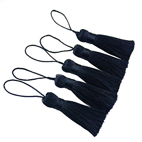 Image of Makhry 20pcs 4.3 Inch Handmade Silky Floss Mini Tiny Craft Tassels with 2-Inch Cord Loop and Small Chinese Knot for Earrings, Souvenir, Bookmarks, DIY Craft Accessory,Tags (Black)