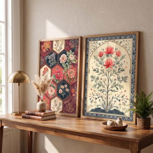 Image of kotart - Indian Wall Art Home Decor Frames Framed Wall Painting for Home Room Bedroom Office Wall Decor Wall Paintings For Home Decoration Pichwai Art Painting for Wall Decoration Wall Poster With frames Traditional Indian Wall Art Madhubani Paintings for Living Room set of 2 (Art 8, (19x25 inch), Framed)