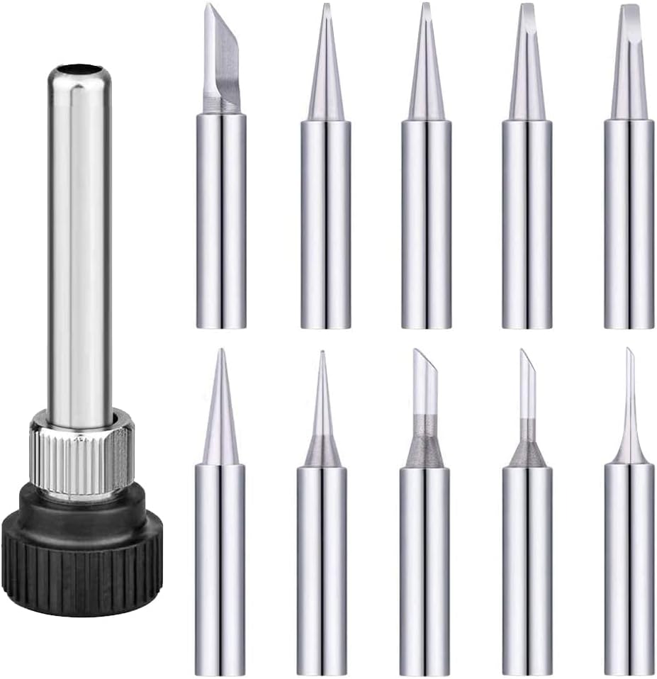 10Pcs Soldering Iron Tips, , 900M Lead-Free Solder Iron Tip Replaceable Soldering Tip kit with Welding Sleeve for Hakko Quick Aoyue Yihua Maplin ABF Soldering Station