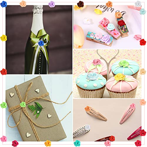 Weysat 300 Pcs Mini Roses for Crafts 15 mm Mini Small Satin Ribbon Roses Flowers Artificial Tiny Fabric Flowers DIY Sewing Rosettes Applique Embellishments for Wedding Gift Wrapping Decoration