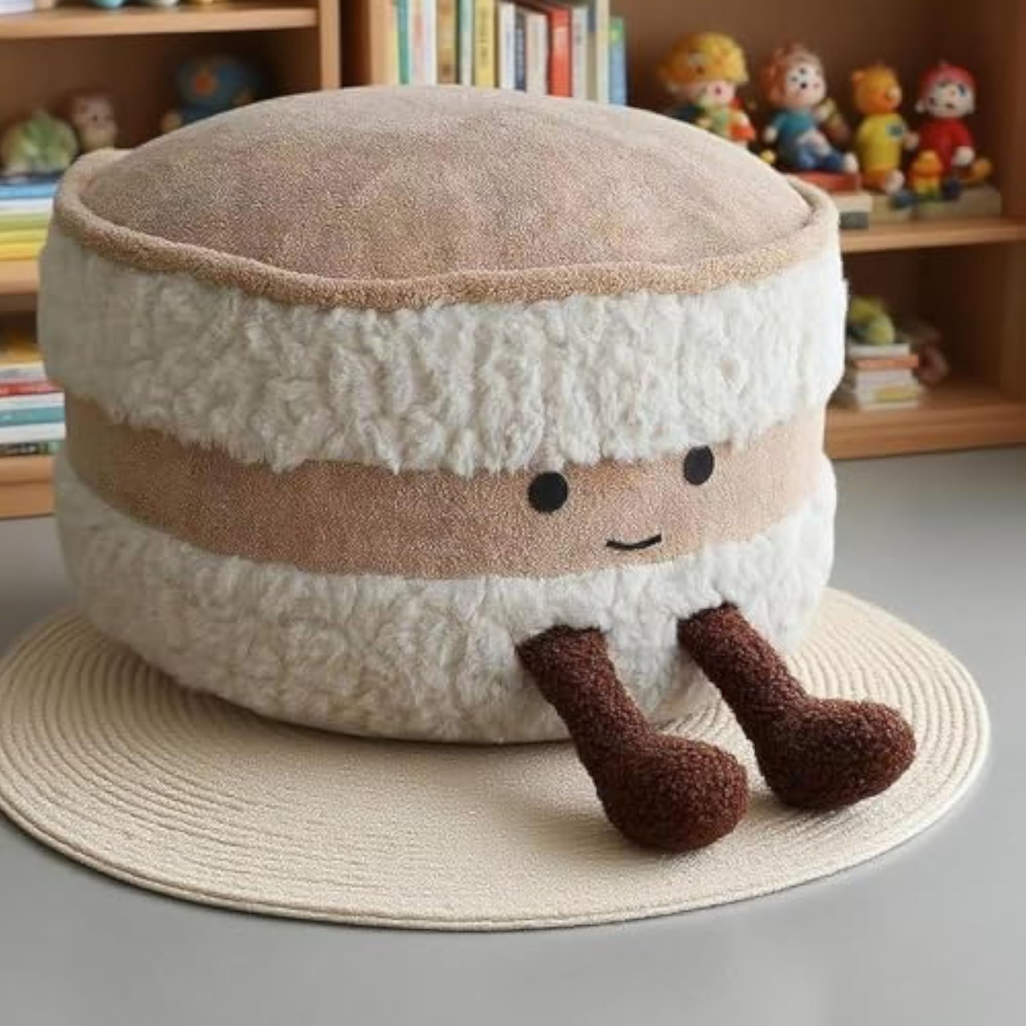 Round Stuffed Pouf Ottoman for Living Room