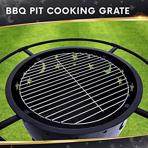 Project One Outdoor Fire Pit - 30 Inch Round Bonfire Wood Burning Patio & Backyard Firepit For Outside With Cooking Bbq Grill Grate, Spark Screen, And Fireplace Poker #TOP2