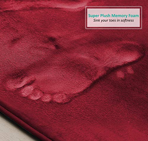 Clara Clark Bathroom Rugs Sets 3 Piece, Velvet Memory Foam Bath Mat - Non-Slip, Machine Washable Bath Rugs - Dries Quickly, Ultra Soft Bath Mats For Bathroom, Burgundy Bathroom Rug Set #TOP6