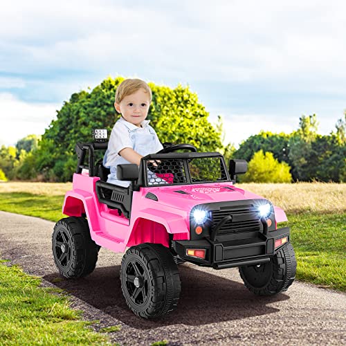 Honey Joy Pink Ride On Truck, 12V Battery Powered Vehicle Ride On Car With Remote Control, Spring Suspension, Headlights, Music, Mesh Windshield, Electric Cars For Kids, Gift For Girls 3+ (Pink) #TOP7