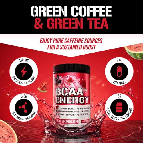 Image of Evlution EVL BCAAs Amino Acids Powder - BCAA Energy Pre Workout Powder for Muscle Recovery Lean Growth and Endurance - Rehydrating Post Workout Recovery Drink with Natural Caffeine - Watermelon