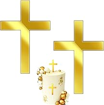 Cross for Cake Decoration Cake Topper Cross Gold Christening Cake Decoration Acrylic Cake Decoration Christening 10 x 7 cm for Wedding Birthday Party Communion (Pack of 2)