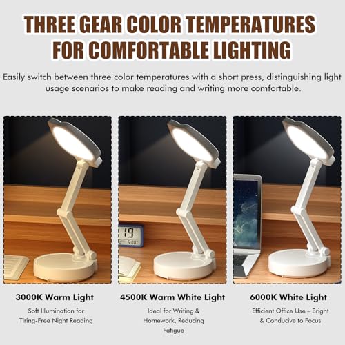 GOEDCH LED Tischlampe Faltbare: 2400mAh Schreibtischlampe LED Faltbar & Tragbar mit 3 Lichtmodi und Akku Aufladbar, Dimmbar Schreibtischlampe Kinder für Schlafzimmer Lesen Lernen, Weiß