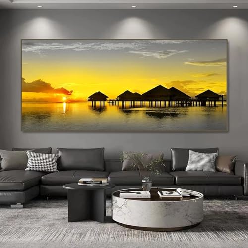 Peinture murale coucher de soleil pour décoration salon et chambre moderne 40x80 cm