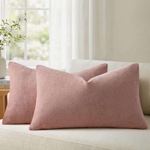 Image of a moment Pack of 2 Decorative Chenille Throw Pillow Covers with Twill Cushion Covers for Sofa Living Room Couch Bed 12x20 Inch Blush Pink