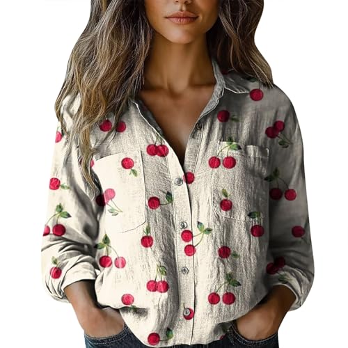 LCMTWX Short Sleeve Cotton Womens Linen Blouse Printed Fashion Casual Shirt Long Sleeve Top Rich Aesthetic Clothes Womens
