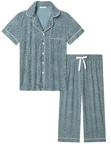 Image of Joyaria Capri Pajamas for Women Bamboo Viscsoe Cooling Button Front Set
