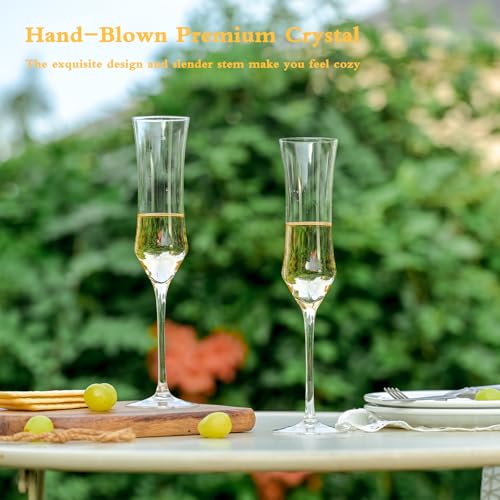 Champagne Flutes Set of 6 - Hand Blown Crystal Champagne Glasses With Long Stem - 7 oz Elegant Sparkling Wine Stemware - Unique Gift for Birthday,Wedding,Mother's Day,Housewarming - Thumbnail 5