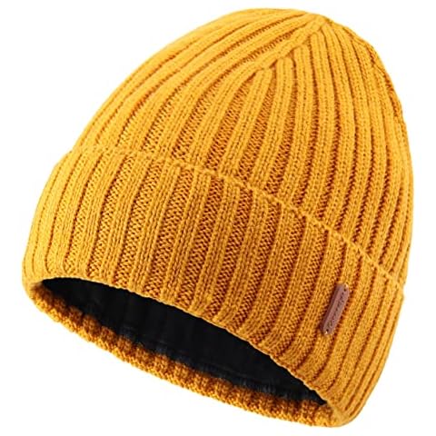 Connectyle Classic Men's Warm Winter Hats Thick Knit Cuff Beanie Cap with Lining, Gold, Large Cover