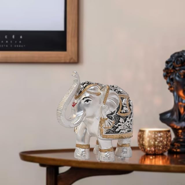 Image of DIVINITI 999 Silver Plated Elephant Idol Statue Enhance Strength, Wisdom, and Good Luck for Showpiece, Home & Office Decor, Tabletop, Luxury Gift, Single Piece (8x9 CM)