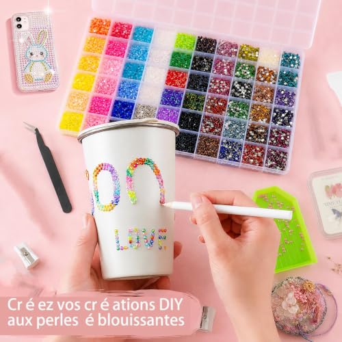 60couleurs kit de strass, Bedazzling ki rhinocéros avec stylo 3mm SS10 – vue 2