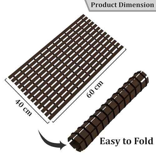 Image of Kuber Industries 60x40 cm Anti-Skid Rectangular Mat for Bathroom with Rubber Base | Shower Mats for Bathroom Anti Slip | Foot Mat for Preventing Slips & Falls in Wet Areas | Stripe Design - Brown