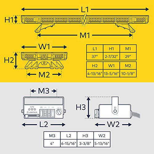 Solarblast Sbfb82 37" 82W Amber Led Emergency Full-Size Light Bar [Sae J595 Class Iii] [58 Flash Mode] [Controller Box] [Gutter Bracket] Yellow Flashing Rooftop Strobe Warning Light Bar #TOP6
