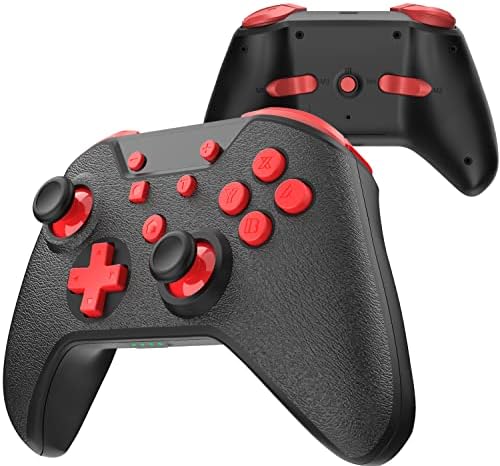 Wireless Switch Controller - Switch Pro Controller Compatible with Switch/Switch OLED/PC/Android/iOS - One-Key Wakeup, Turbo, Dual Vibration, 6-Axis Gyroscope, Four Programmable Buttons - Black Red