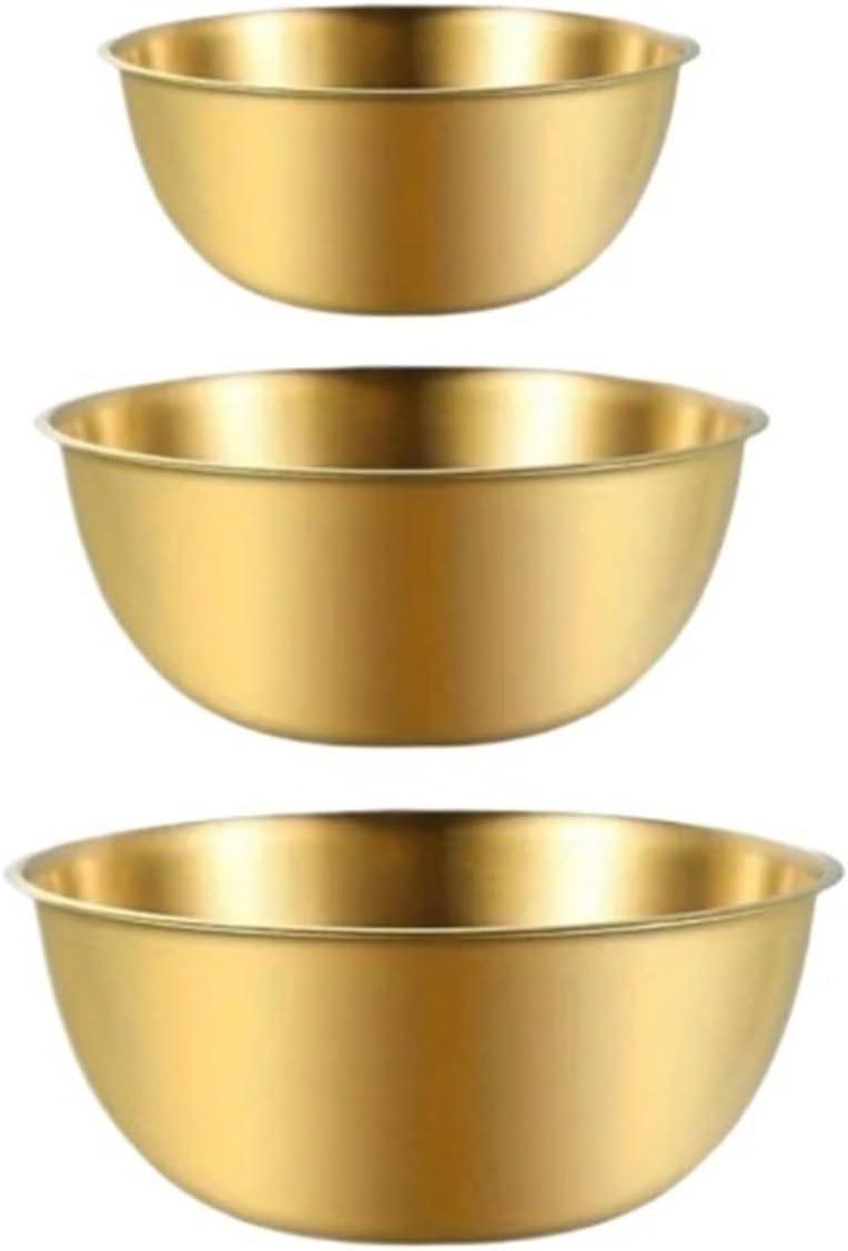 Stainless steel bowl 3pcs Stainless Steel Bowl Set for Baking Cooking Food Storage Large Capacity Mixing Bowls Home Kitchen Tools(Glod 3pcs)