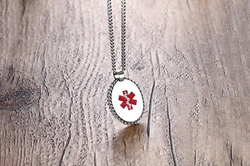 Miniatura 4 de VNOX Grabado gratis pulsera de eslabones de identificación de alerta médica de acero inoxidable y collar con colgante de 24 pulgadas