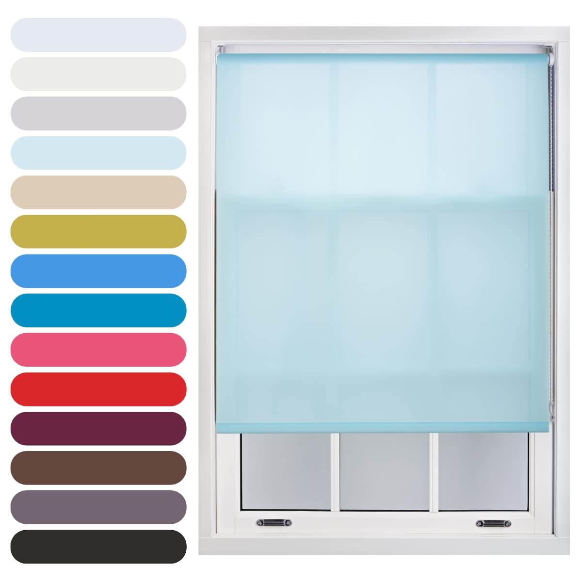 Furnished Duck Egg Blue Daylight Roller Blind Trimmable Blinds Window Shade - Easy Install Non-Blackout Fabric Complete Roller Blind Kit For Kitchen Living Room Bedroom, 200W X 165H Cm