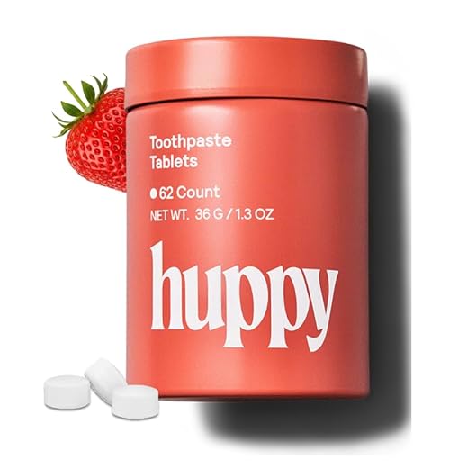 HUPPY Toothpaste Tablets, Nano Hydroxyapatite - Natural Whitening, Fluoride Free and Remineralizing - Travel Tabs, Strawberry Flavor, 62 Count