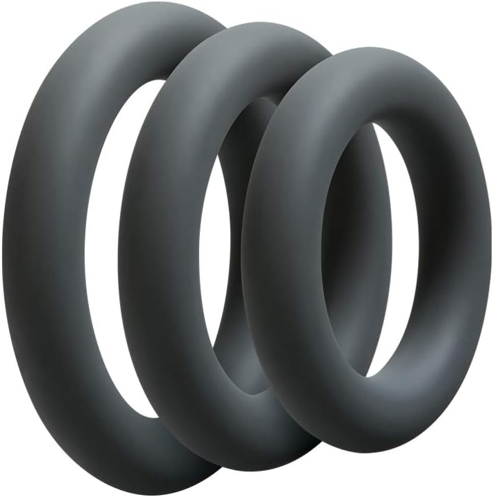 Doc Johnson OptiMALE - Thin 3 C-Ring Set - Stretchy Silicone - Slate