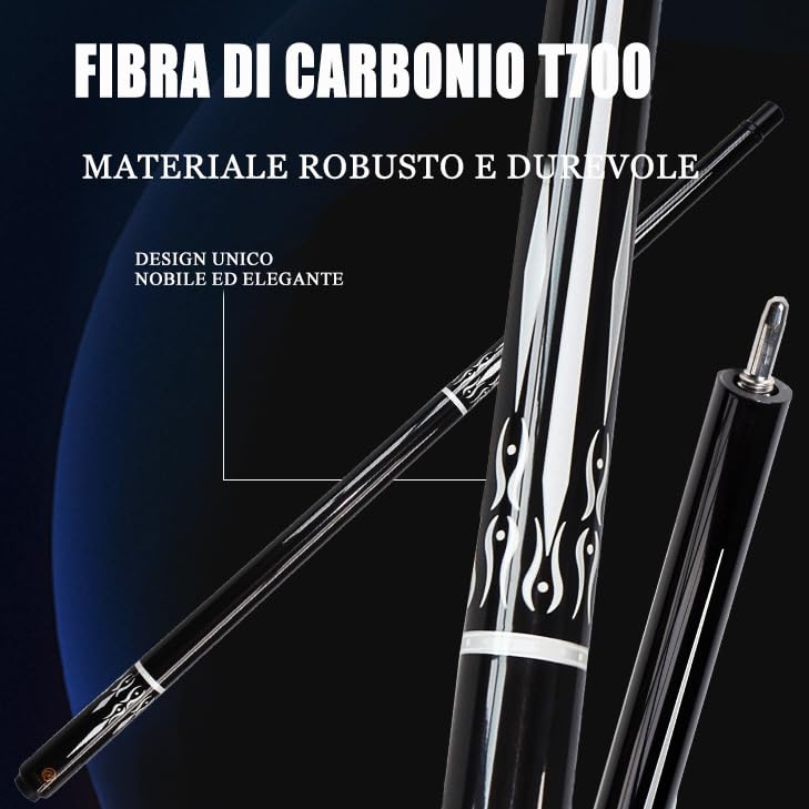 OKHEALING T700 Attelle de billard en fibre de carbone - Diamètre de la tête 12,9 mm - Connecteur robuste à 3 dents pour une meilleure maniabilité et précision