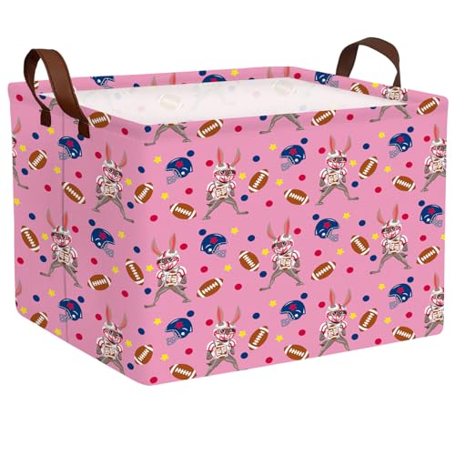 ASKETAM Large Cute Easter Basket for Kid Empty Gift Baby Rectangle Storage Bin Bunny Eggs BoyGirl Room Dcor (Rabbit Rugby Pink)