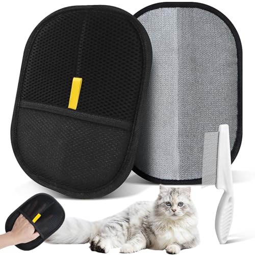 Niuny Guante Pelo Gato 2 Manopla Quita Pelos Mascota y 1 Peine Para Gatos Quita Pelos Mascota Pet Hair Remover Glove Antiestático Guante Quitapelos Mascotas Guantes Reutilizables para Aseo de Mascotas