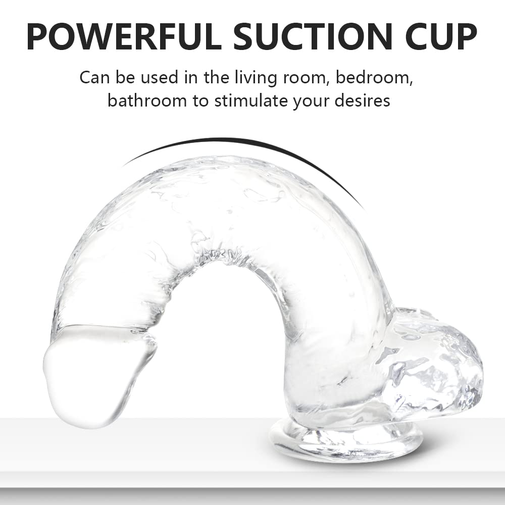 Realistic Dildo G Spot Stimulator- 8.2" Big Dildos with Suction Cup Adult Sex Toy for Women/Men/Gay, Flexible Clear Dildo for Women with Curved Shaft & Balls for Vaginal G-Spot &Anal.: Transparent