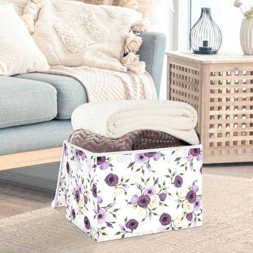 senya Flower Baskets Collapsible Storage Bins with Lids, Purple Green Rose Flower Storage Boxes Clothes Baskets for Organizing by senya - Image 5