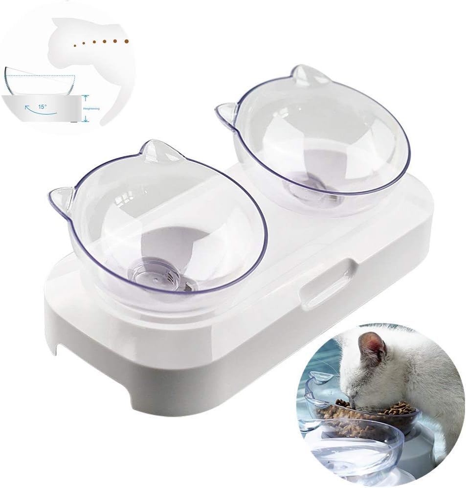 YChoice365 Cat Bowls, 15 Degree Tilt Adjustable Cat Food Bowls, Neck Guard Elevated Cat Bowl with Raised Stand, Cat Water Bowlf or Cats…