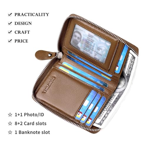 Men's Genuine Leather Short Zip-around Bifold Wallet,Leather Wallet for Men (Khaki)3