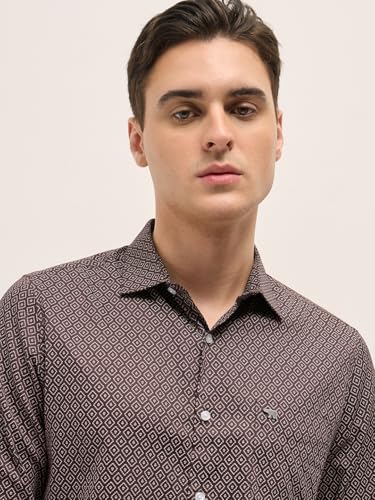 Image of THE BEAR HOUSE Men's Blue Tailored Fit Full Sleeve Cotton Printed Shirt