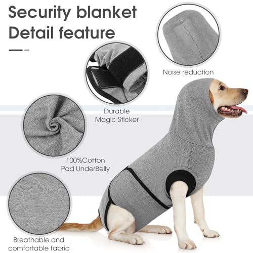 Image of Queenmore Dog Recovery Suit, Soft Dog Surgery Suit for Female Male Dogs,Comfy Pet Surgery Recovery Suit,Anxiety Relief Calming Vest with Ear Muffs,Grey,M